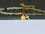 Armband Perlen Initial Amazonit Kreuz Buchstabe Paperclip als personalisiertes Geschenk für Frauen Schwester Mutter Freundin